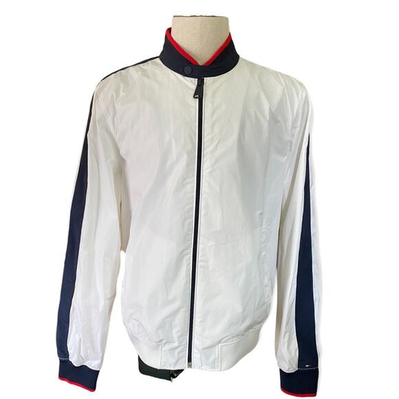 Tommy Hilfiger White Bomber Zip Front Jacket Size Large - Picture 1 of 3